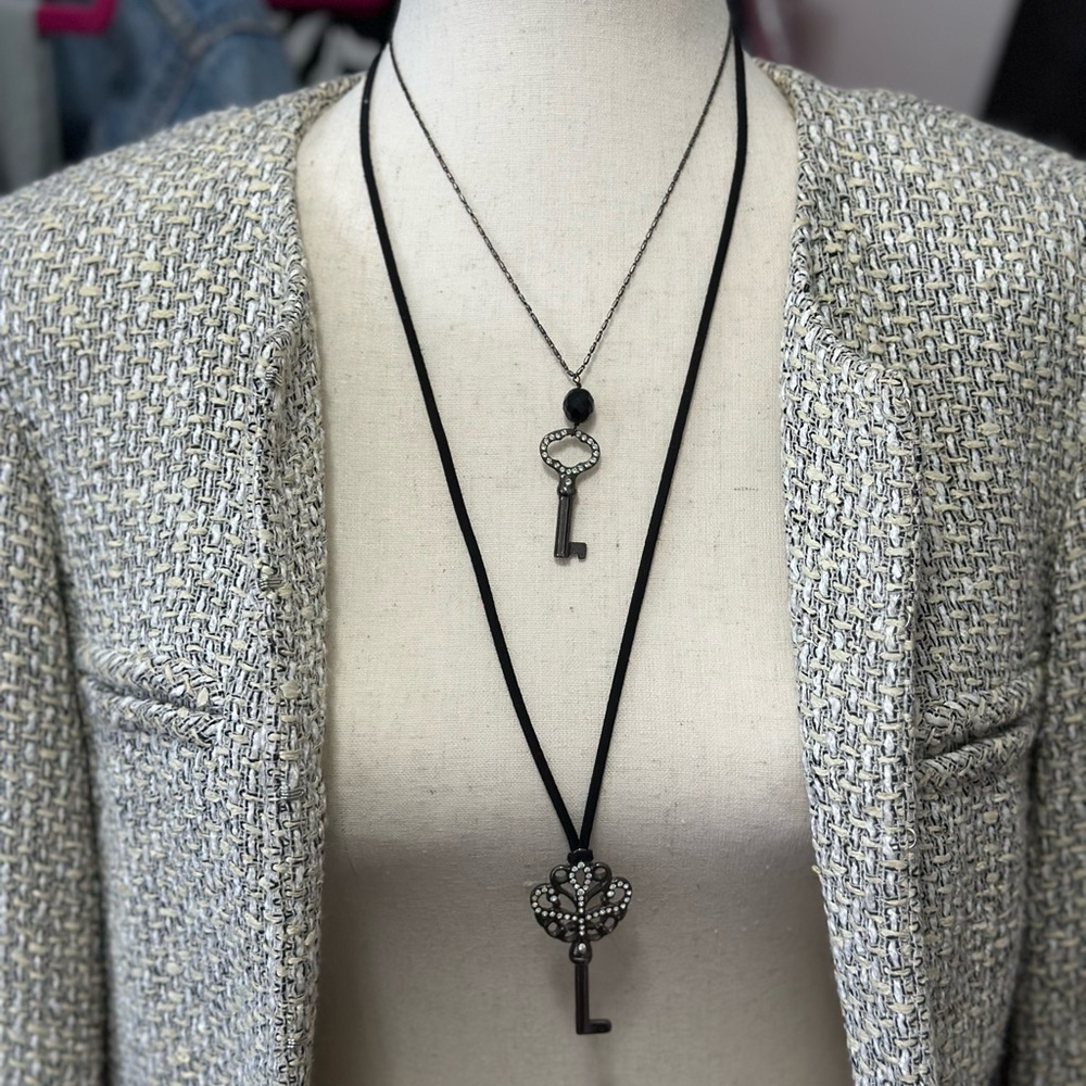Gunmetal Key Pendant Layered Necklace
